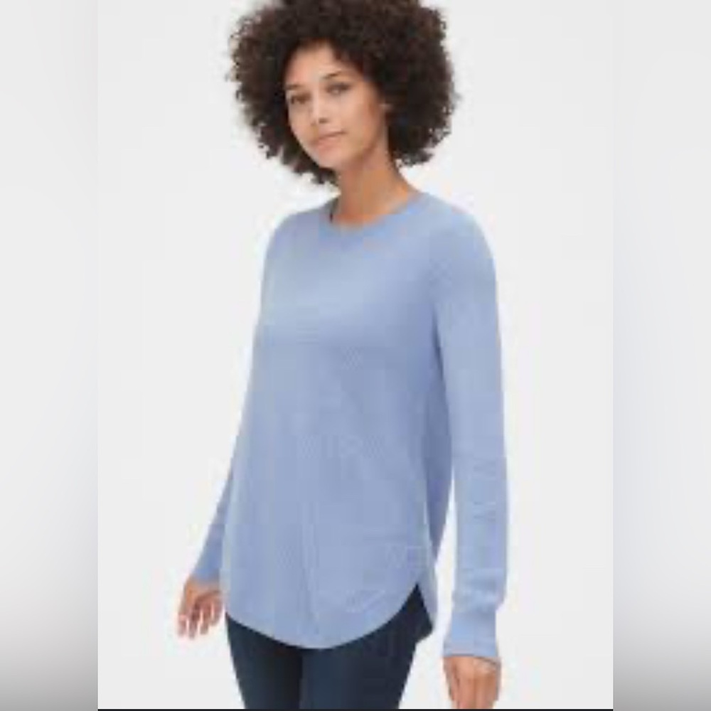 GAP Size Small Light Blue True Soft Textured Crewneck Wool Blend Tunic Sweater